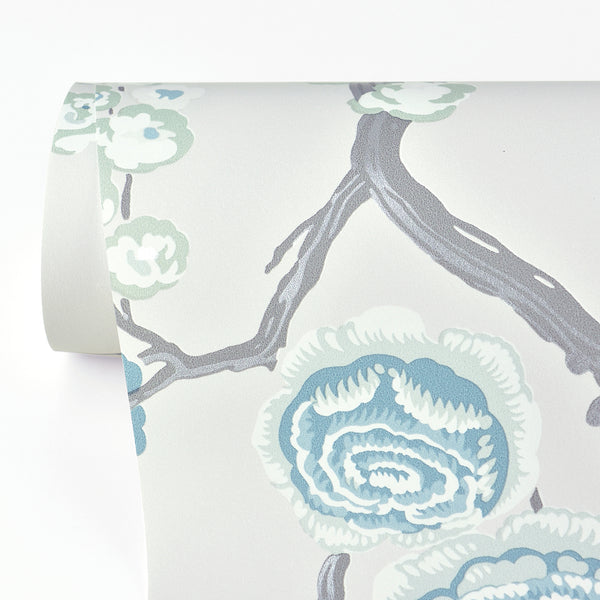 Peony Tree Aqua Wallpaper